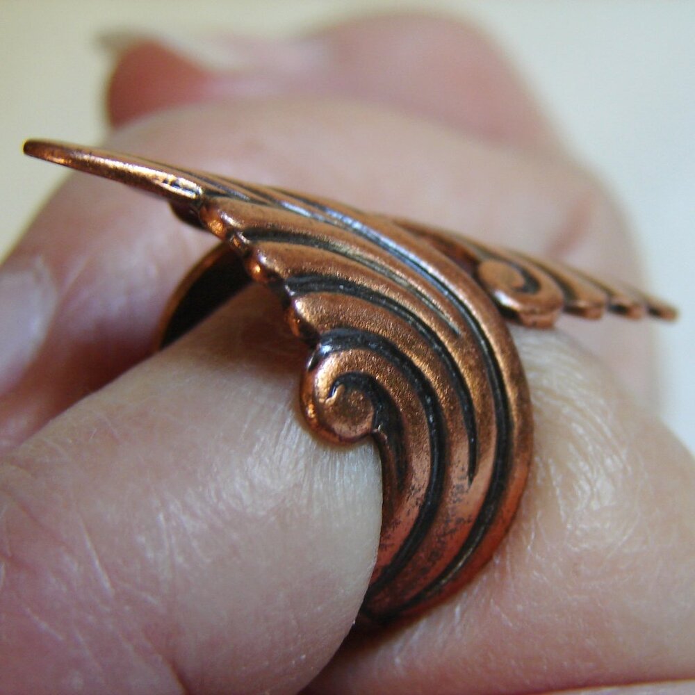 Vintage Solid Copper Wrap-Around RING, Wave/Scroll Design, Sz 7 / Adjustable E98 - Picture 11 of 12